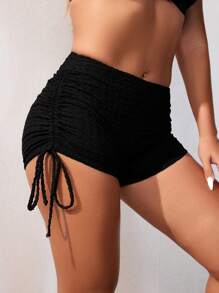 SHEIN Swim Women's Solid Color Drawstring Beach Shorts Bikini Bottoms With Side Ties, Summer Swimwear