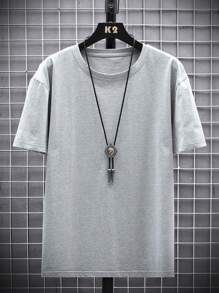 Manfinity Homme Men's Summer Solid Color Round Neck Casual Short Sleeve T-Shirt - Light Grey - View 6