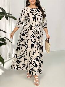 Al Najma Plus Size Women's Random Printed Simple Arabian Clothing For Daily Wear, Modest Dress - Apricot - View 3