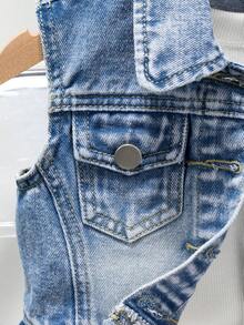 Mittelblauer Denim Weste Jacke mit niedlicher Stickerei und Strass Verzierung für Baby Mädchen - Mittele Waschung - Übersicht 6