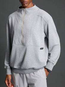 Coreblaze Boyfriend Style Men Half Zip Sports Long Sleeve Sweatshirt For Dailywear Boyfriend Style Men Sweatshirt - Light Grey - View 4