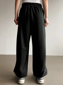 DAZY Women's Casual Color Block Drawstring Waist And Cuffed Hem Jogger Pants Fall,Winter Sweatpants - Black - View 3