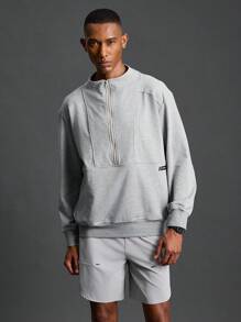 Coreblaze Boyfriend Style Men Half Zip Sports Long Sleeve Sweatshirt For Dailywear Boyfriend Style Men Sweatshirt - Light Grey - View 1