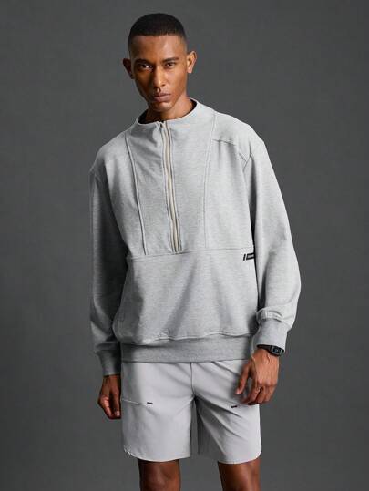 GymBeat Boyfriend Style Men Half Zip Sports Long Sleeve Sweatshirt For Dailywear Boyfriend Style Men Sweatshirt