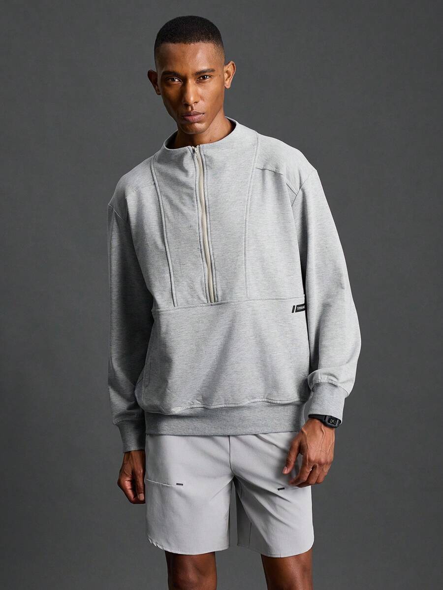 Coreblaze Boyfriend Style Men Half Zip Sports Long Sleeve Sweatshirt For Dailywear Boyfriend Style Men Sweatshirt - Light Grey - View 1