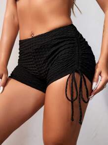 SHEIN Swim Women's Solid Color Drawstring Beach Shorts Bikini Bottoms With Side Ties, Summer Swimwear