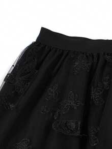 Butterfly Appliques Mesh Overlay Skirt For Summer - Black - View 5