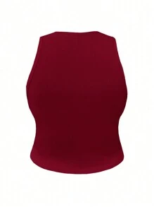INAWLY Plus Size Women's Solid Color Simple Sleeveless Tank Top For Daily Wear - Burgundy - View 2