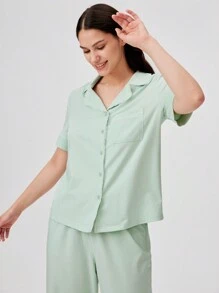 LUVLETTE Green Soft Cotton & Modal Mint Green Basic Long Pajama Sets For Women Lounge Sets For Women Pants With Pockets, Fall Clothes