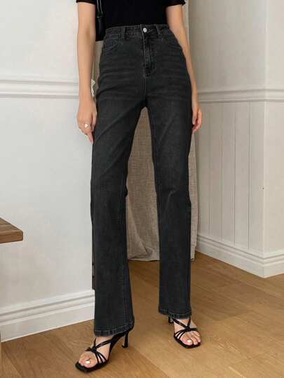 DAZY Women Fashionable Straight High-Waist Jeans, Versatile And Stylish