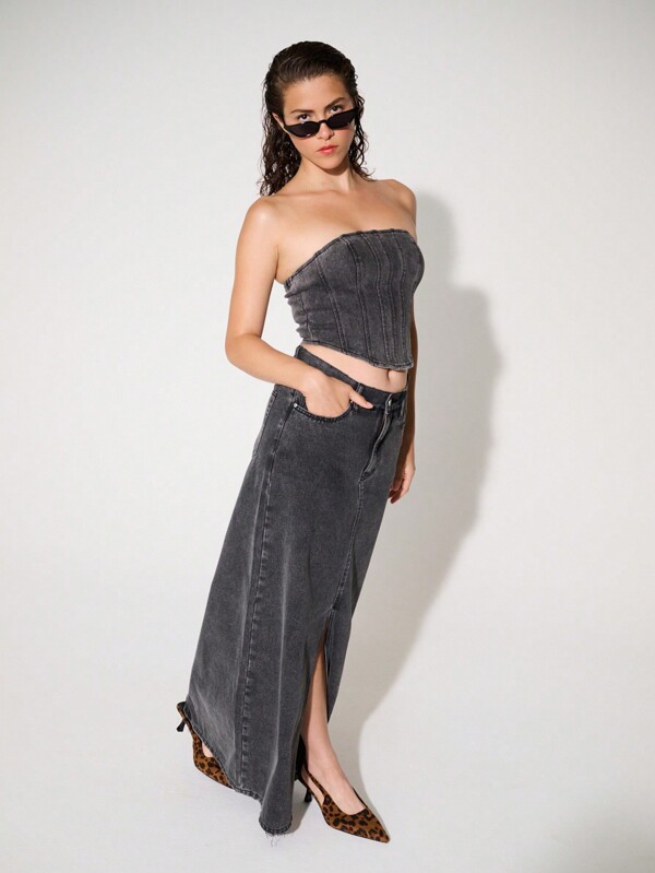 Premium Cotton Stretch Denim Corset Top