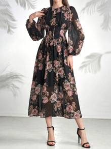 Modelyn Women's Random Printed Simple Long Sleeve Daily Dress - Multicolor - View 5