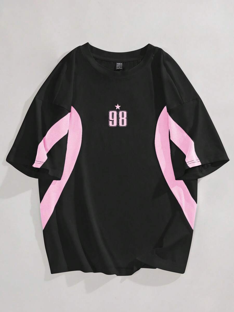 Coolane Women's Sportswear Colorblock Number Printed Jersey T-Shirt - Pink - View 1