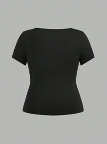 SHEIN EZwear Damen 3-teiliges Set aus kurzärmeligem, bauchfreiem T-Shirt in großen Größen im Lässig Slim Fit-Stil für den Sommer