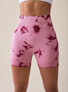 SHEIN Core Rhythm Tie-Dye Printed High Waist Compression Leggings, Sports Shorts For Chinese New YearWomen Sweat Short, Gym Short, Biker Short - Red - View 5