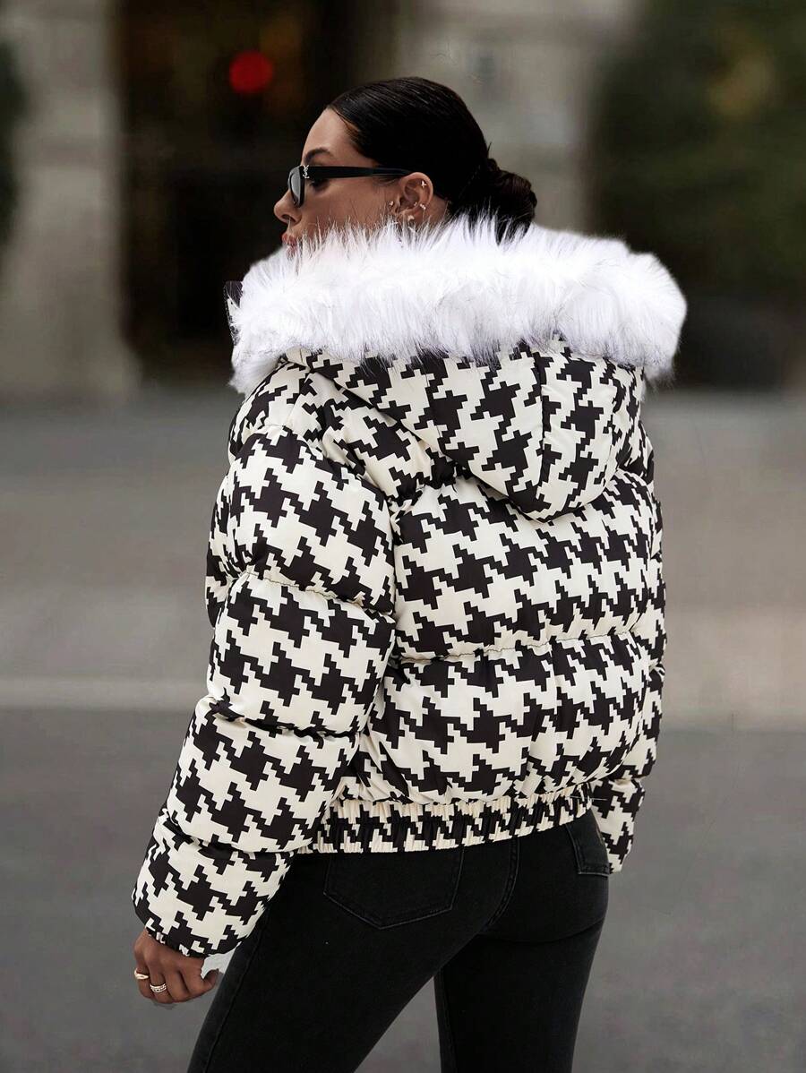 EURMUSE Houndstooth毛皮棉夾克