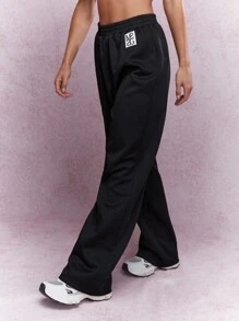 MISSGUIDED Straight Leg Logo Jogger - Black - View 1