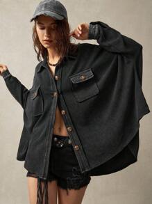 Bohemela Women's Black Washed College Back-To-School Casual Shirt For Vacation - Black - View 3