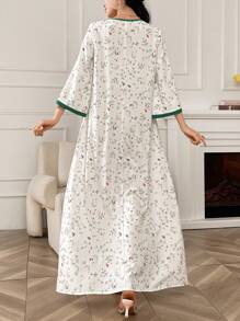 Al Najma 女式优雅长款碎花喇叭袖朴素连衣裙，春夏家居服休闲 Jalabiya 朴素连衣裙 - 彩色 - 查看 2