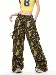 SHEIN EZwear Camouflage Multi-Pocket Drawstring Elastic Waist Cargo Pants