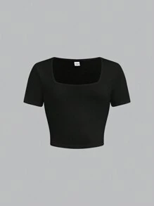 SHEIN Girlism Tween Girl Casual Square Neck Short Sleeve Simple Solid Color Comfortable 3pcs T-Shirt Set - Multicolor - View 5