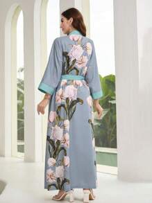 Al Najma Váy Abaya đơn giản hàng ngày có khối màu dành cho nữ - Màu xanh bụi bặm - Xem 2