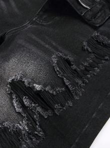 男士休闲破洞百慕大牛仔短裤，带口袋，emo 风格 - 黑色 - 查看 5