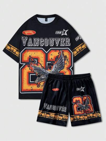 Street Life Conjunto de 2 piezas de camiseta deportiva para hombres, adecuado para fútbol, escuela, para primavera/verano