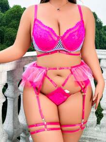 5pcs Plus Size Sweet, Cute, Sexy Lingerie Set