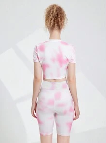 SHEIN Teen Girl Tie Dye Top cu mâneci scurte și pantaloni scurți Set sport de vară