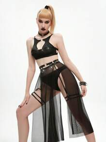 Women's Punk Strappy Decor Sexy Lingerie Set - Black - View 5