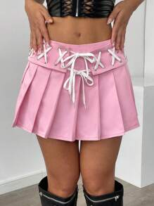 SHEIN Unity Women's Eyelet Pleats Short Y2K Skirt - Pink - View 5