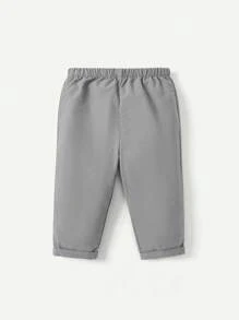 Cozy Pixies Baby Boy Round Neck Color Block Patch Pocket Pullover And Solid Color Pants 2pcs Set - Grey - View 3