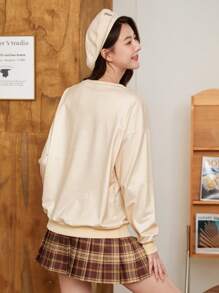 女士休闲卡通印花圆领套头长袖卫衣（秋季款） - 彩色 - 查看 2