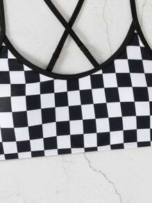 Swim Vcay Women's Summer Beach Checkerboard Printed Casual Bikini Top - Black and White - View 8