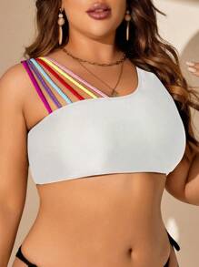 SHEIN Swim Curve Plus Size Vrouwen Kleurrijke Bandjes Eenvoudige Dagelijkse Badmode Top Zomer