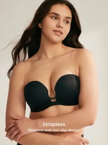 LUVLETTE 黑色露肩性感聚拢深 V 隐形基本款半罩杯时尚舒适内衣外穿文胸