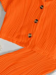 年輕女孩休閒舒適運動時尚經典2件套裝 - 橘色 - 查看 3