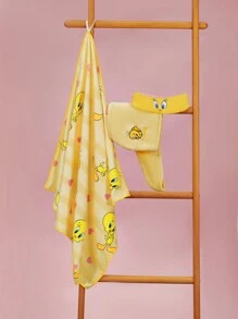 LOONEY TUNES X SHEIN Cartoon And Heart Printed Bath Towel, For Home Bathroom,Summer Outfits, Spring Outfits,Beach, Vacation - Yellow - View 9