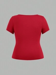 SHEIN EZwear Damen 3-teiliges Set aus kurzärmeligem, bauchfreiem T-Shirt in großen Größen im Lässig Slim Fit-Stil für den Sommer