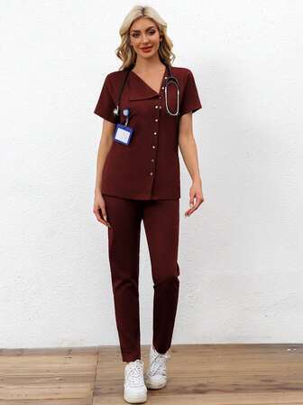 Women's Plain Simple Daily Uniform Scrub Set