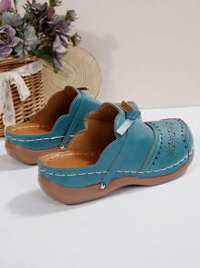 Women's Plus Size Bowknot Closed Toe Slippers, Brown, Wedge Heel And Platform Sandals