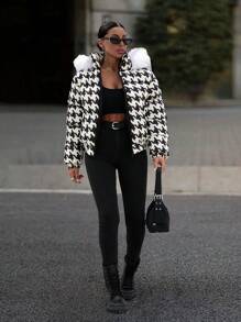 EURMUSE Houndstooth毛皮棉夾克