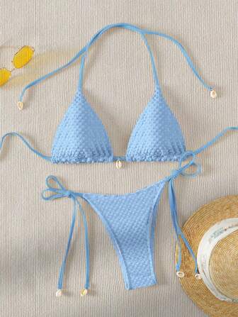 Swim Mod Women's Solid Color Halter Halter Sexy Bikini Set For Summer Beach