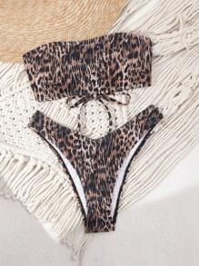 SHEIN Swim Women's Summer Beach Animal Print Halter Bikini Set, Random Print - Multicolor - View 4