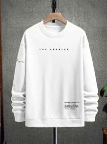 Manfinity Homme Men Slogan Graphic Drop Shoulder Sweatshirt, Los Angeles, Long Sleeves, Men Co Ords - White - View 6