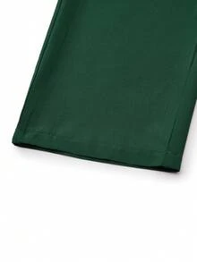 SHEIN TaskFit Women's Striped V-Neck Short Sleeve Top And Pants Casual Business Suit, Scrub Set - Green - View 12