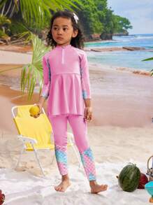 Young Girl Cute Two-Piece Top Style Tankini Set - Multicolor - View 5