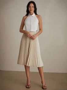 SHEIN Privé Women's Summer Sexy Solid Color Halter Neck Backless Top - White - View 1