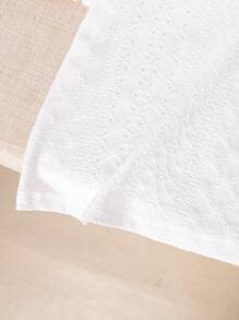 SHEIN LMoss Kids LMoss 少女针织提花盖袖上衣春夏季度假休闲圆领 - 白色 - 查看 3